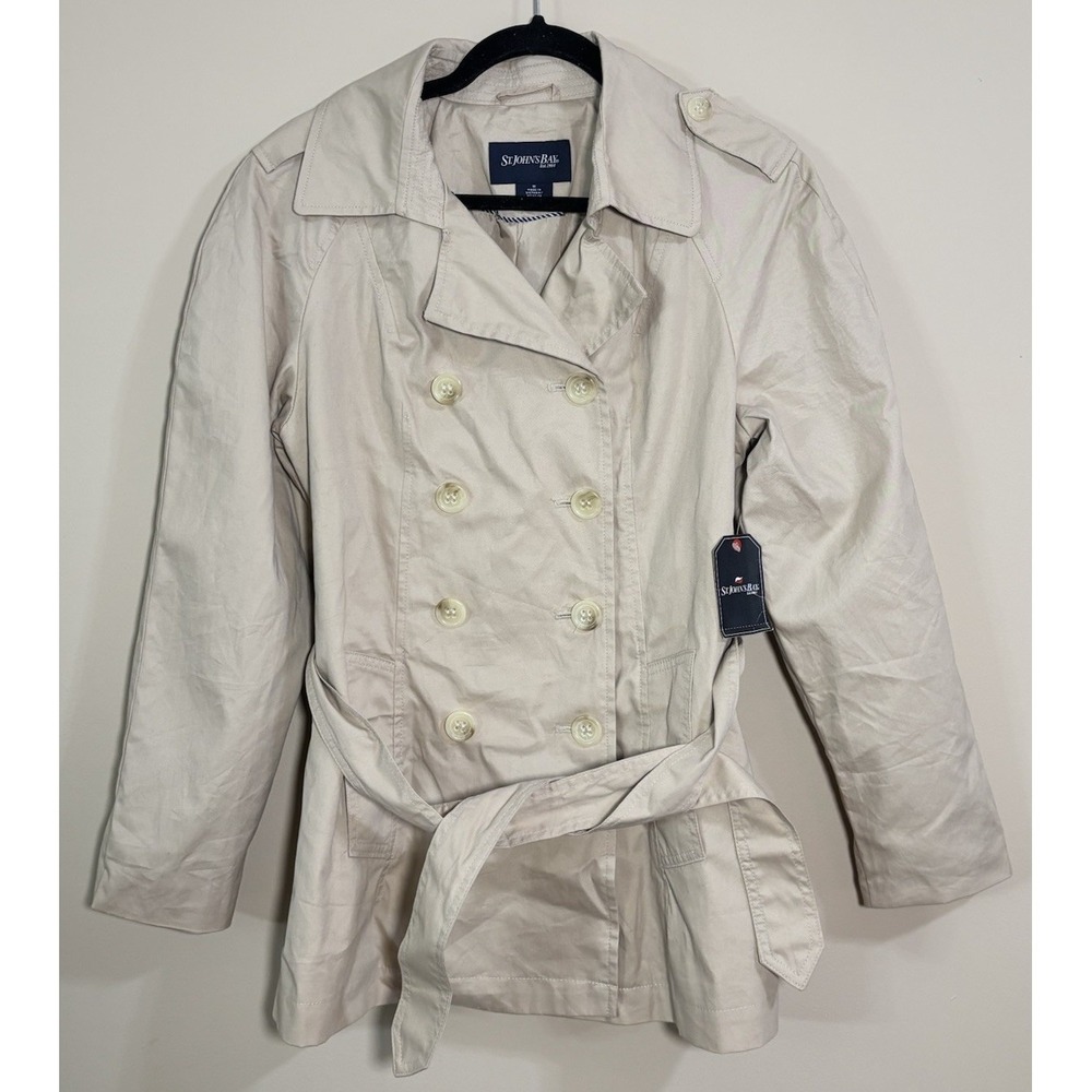 St Johns Bay Linen Jacket Womens Medium Beige Belted Lightweight NWT - Picture 2 of 10